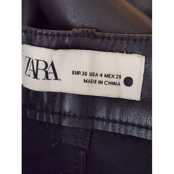 Zara Black Faux Leather Pants Straight High Rise Size 4 US 36 EUR Polyurethane - Picture 4 of 8